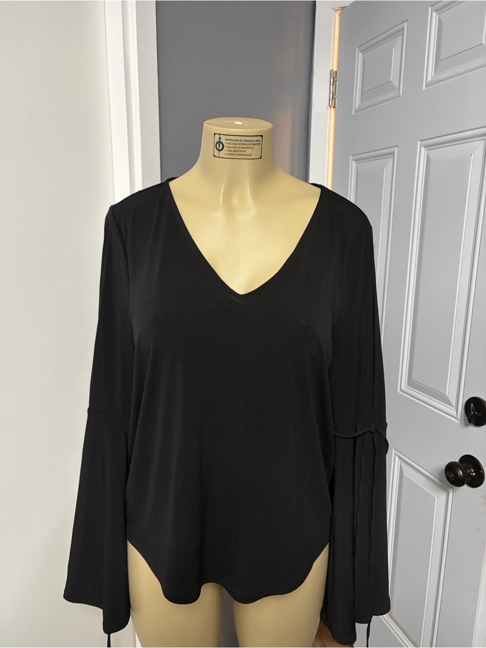 Express Black Long Sleeve Top with Tie Sleeve Detail